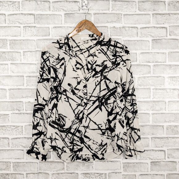 A.L.C.  Silk white black Splatter print Blouse Vneck Women's Small - Picture 5 of 6
